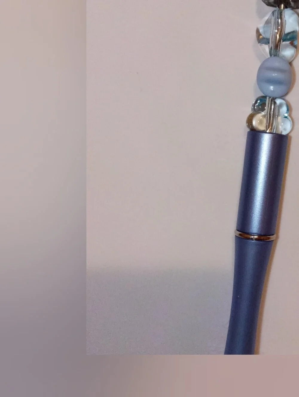 Metallic Blue Lipstick-Style Keychain with Beaded Accent